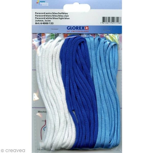 De gros 🎉 Glorex Fil Paracord Assortiment Paracord - Blanc, Bleu Foncé, Bleu Clair - 3 X 3 Mètres 🤩 – Image 2
